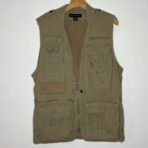 Vtg‎ Banana Republic Safari Vest Sz S Full Zip Multi Pockets Travel Khaki Vented